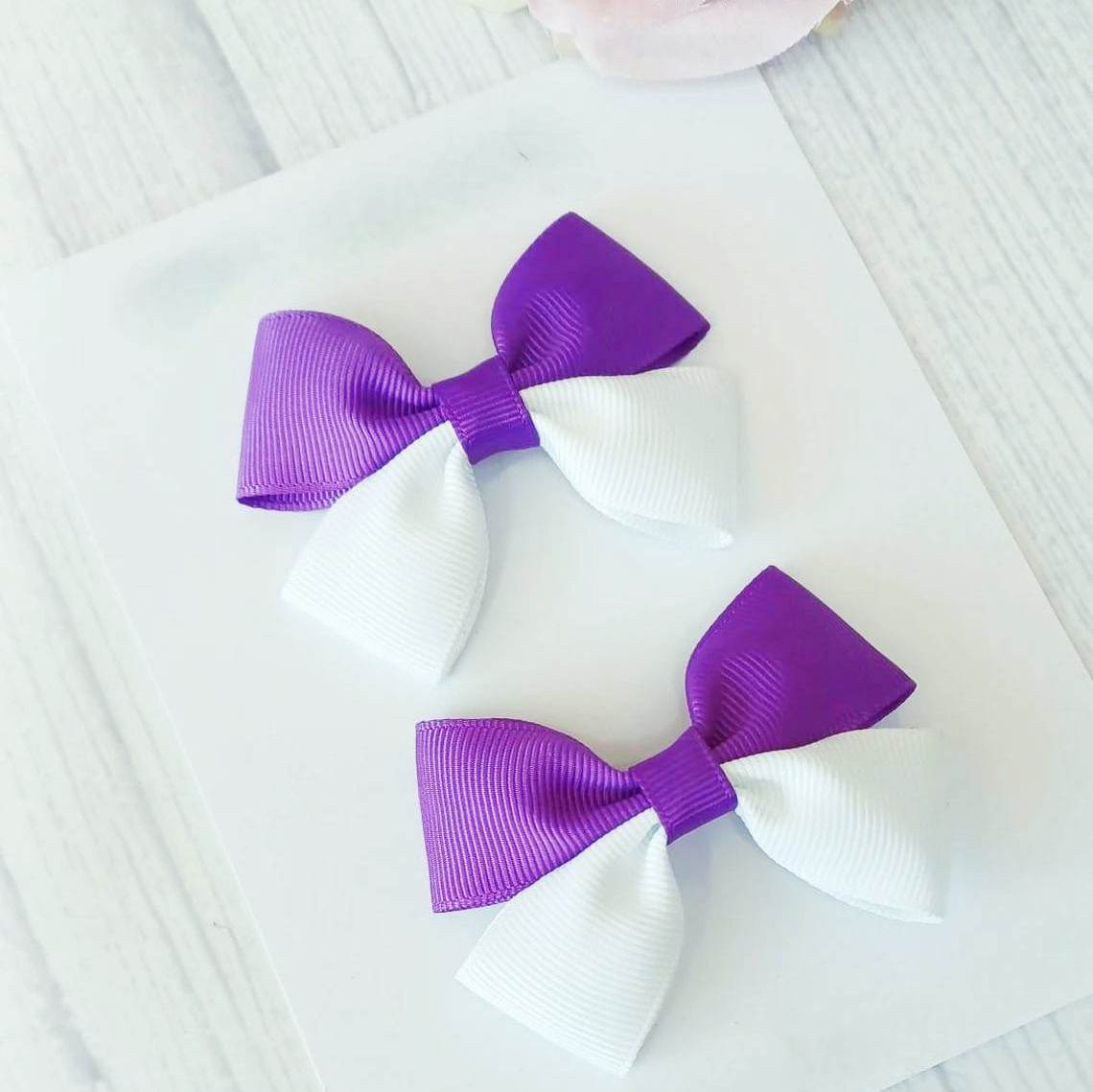 Mor Beyaz Çift Renkli Klipsli Çocuk Tokası, Okul Tokaları, 2 Adet, Saç Fiyonkları