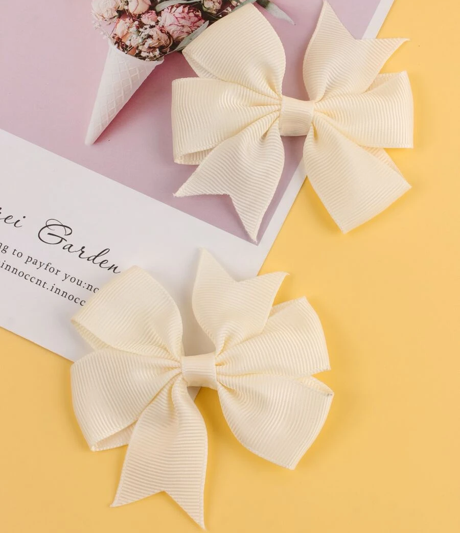 Krem Kurdele Klipsli Çocuk ve Bebek Tokası 2 'Li Set