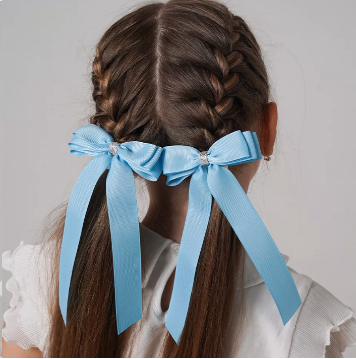 2 'Li Set Mavi Gümüş Detaylı Kurdele Lastik Fiyonk Toka