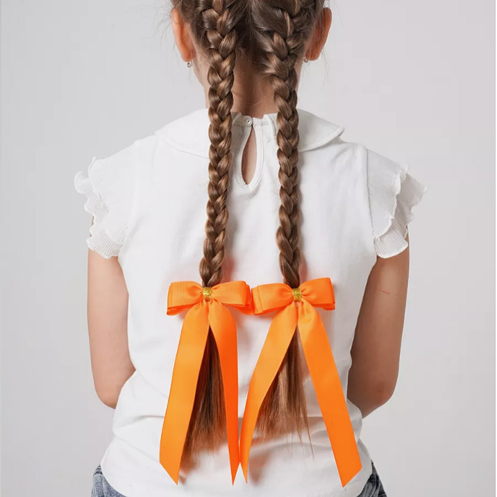 2 'Li Set Turuncu Gold Detaylı Kurdele Lastik Fiyonk Toka