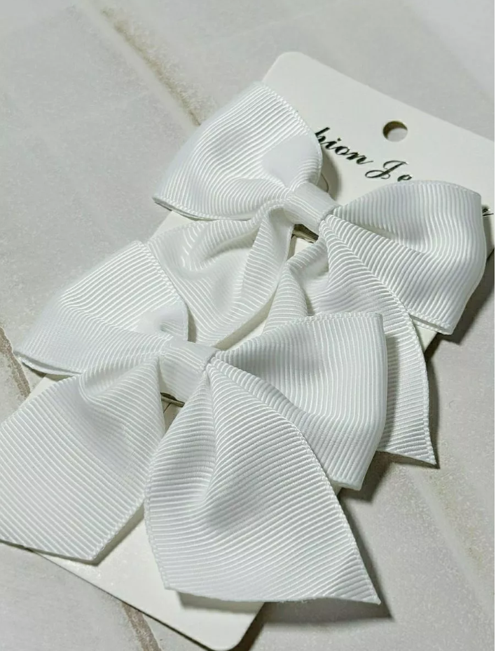 2'Li Beyaz Klipsli Kurdele Çocuk Tokası, Klipsli Çocuk Tokaları, Okul Tokaları