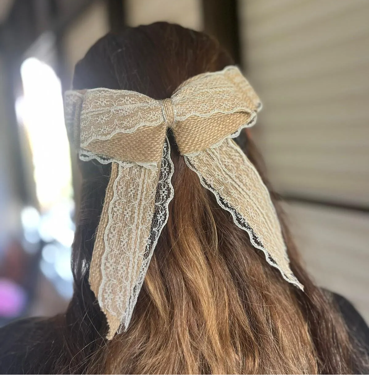 Jüt Dantelli Hasır El Yapımı Büyük Boy Lüx Otomatik Toka, Kadın Toka