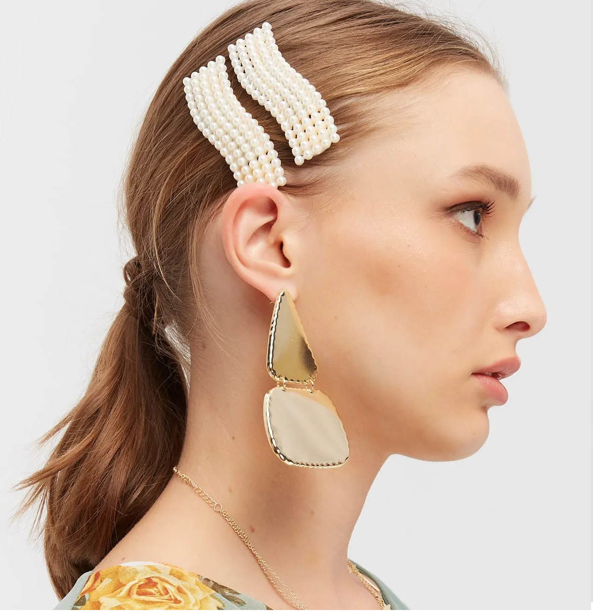 2 Adet İncili Kadın ve Çocuk Çıtçıt Toka, Yan Tokalar, İncili Tokalar