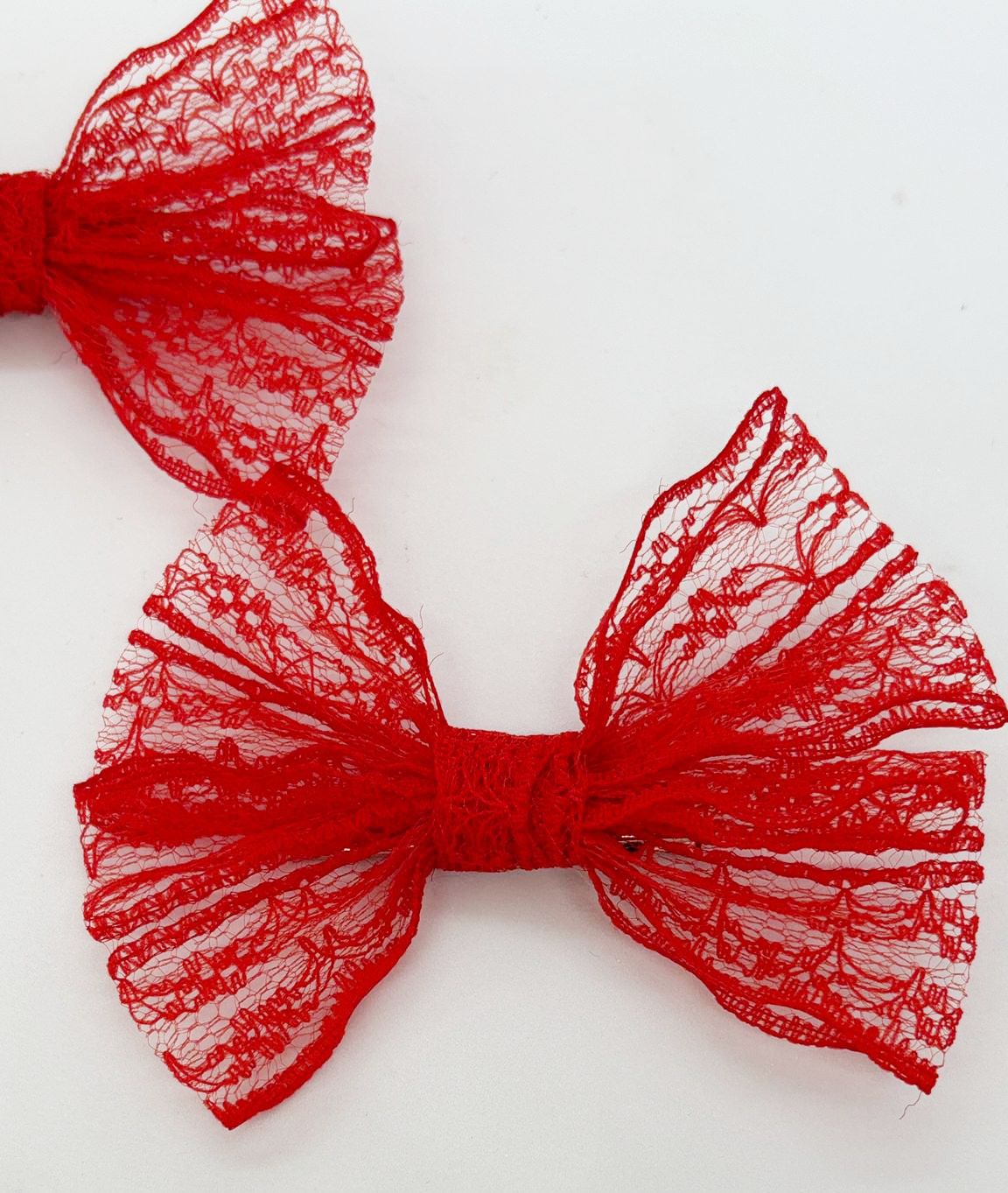 Dantel Serisi -  Kırmızı Klipsli Çocuk Fiyonk Toka, 2 Li Set, Dantel Toka, Çocuk Tokaları