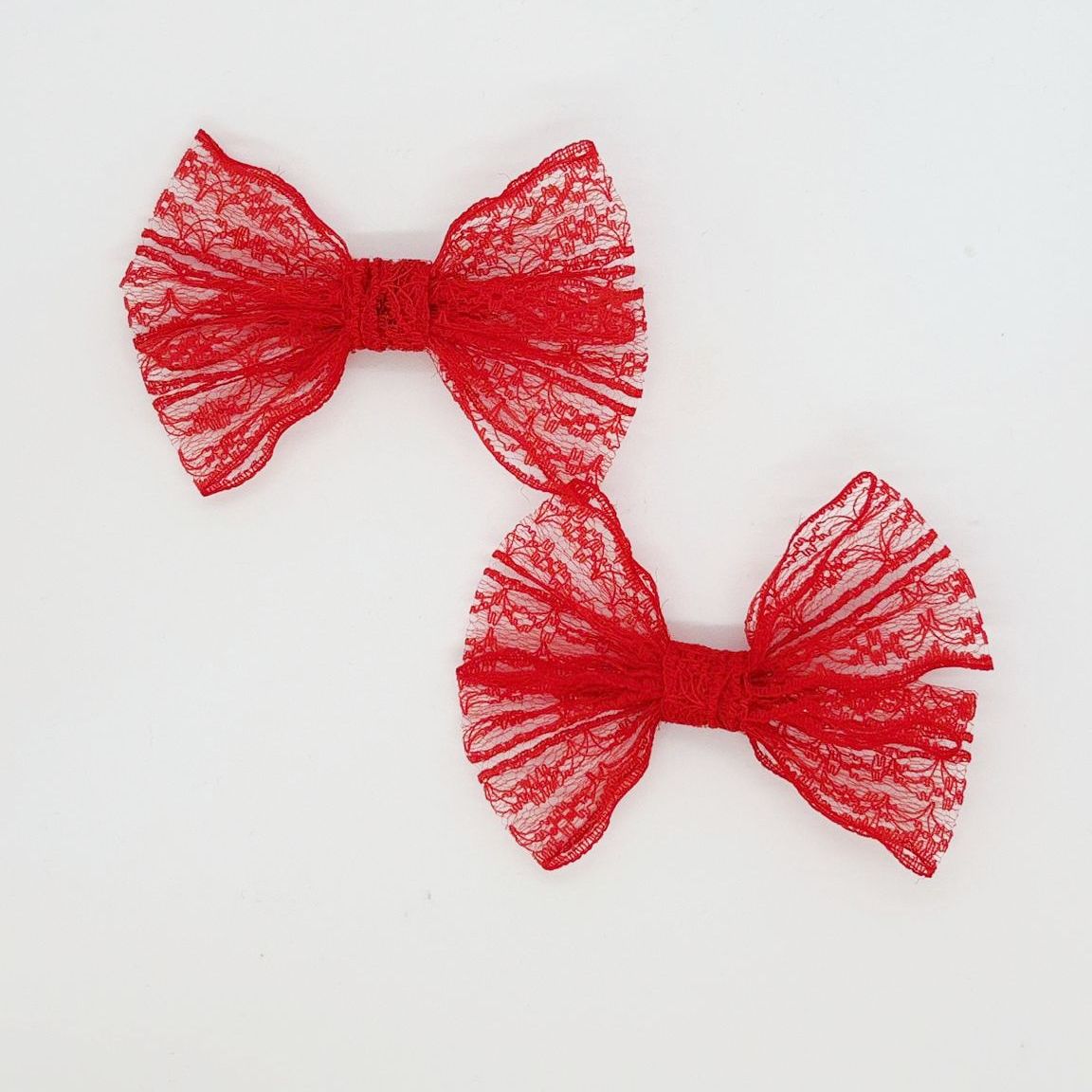 Dantel Serisi -  Kırmızı Klipsli Çocuk Fiyonk Toka, 2 Li Set, Dantel Toka, Çocuk Tokaları