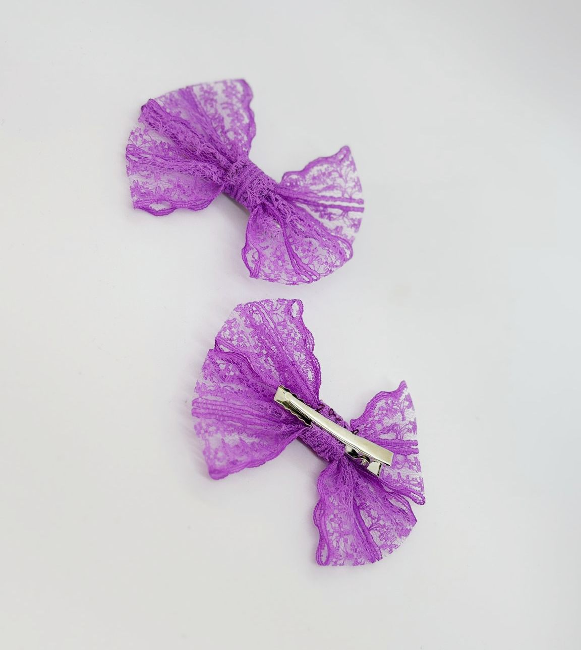 Dantel Serisi -  Lila Klipsli Çocuk Fiyonk Toka, 2 Li Set, Dantel Toka, Çocuk Tokaları