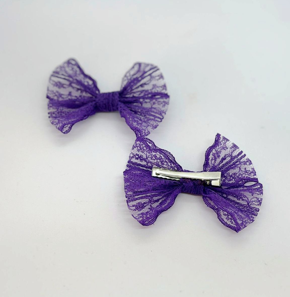 Dantel Serisi -  Mor Klipsli Çocuk Fiyonk Toka, 2 Li Set, Dantel Toka, Çocuk Tokaları