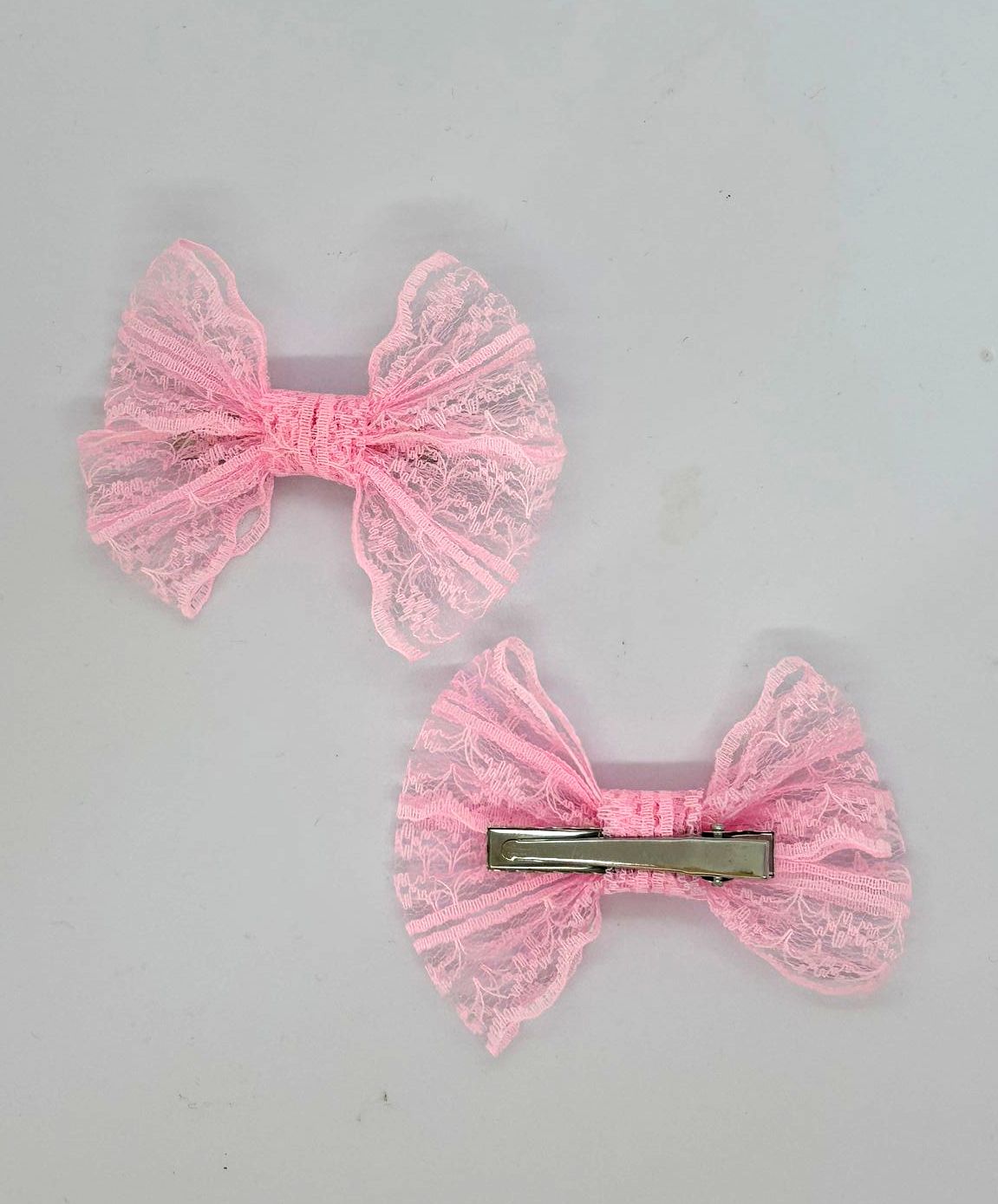 Dantel Serisi -  Pembe Klipsli Çocuk Fiyonk Toka, 2 Li Set, Dantel Toka, Çocuk Tokaları