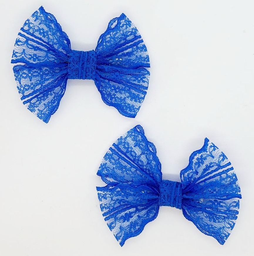 Dantel Serisi -  Saks Mavisi Klipsli Çocuk Fiyonk Toka, 2 Li Set, Dantel Toka, Çocuk Tokaları