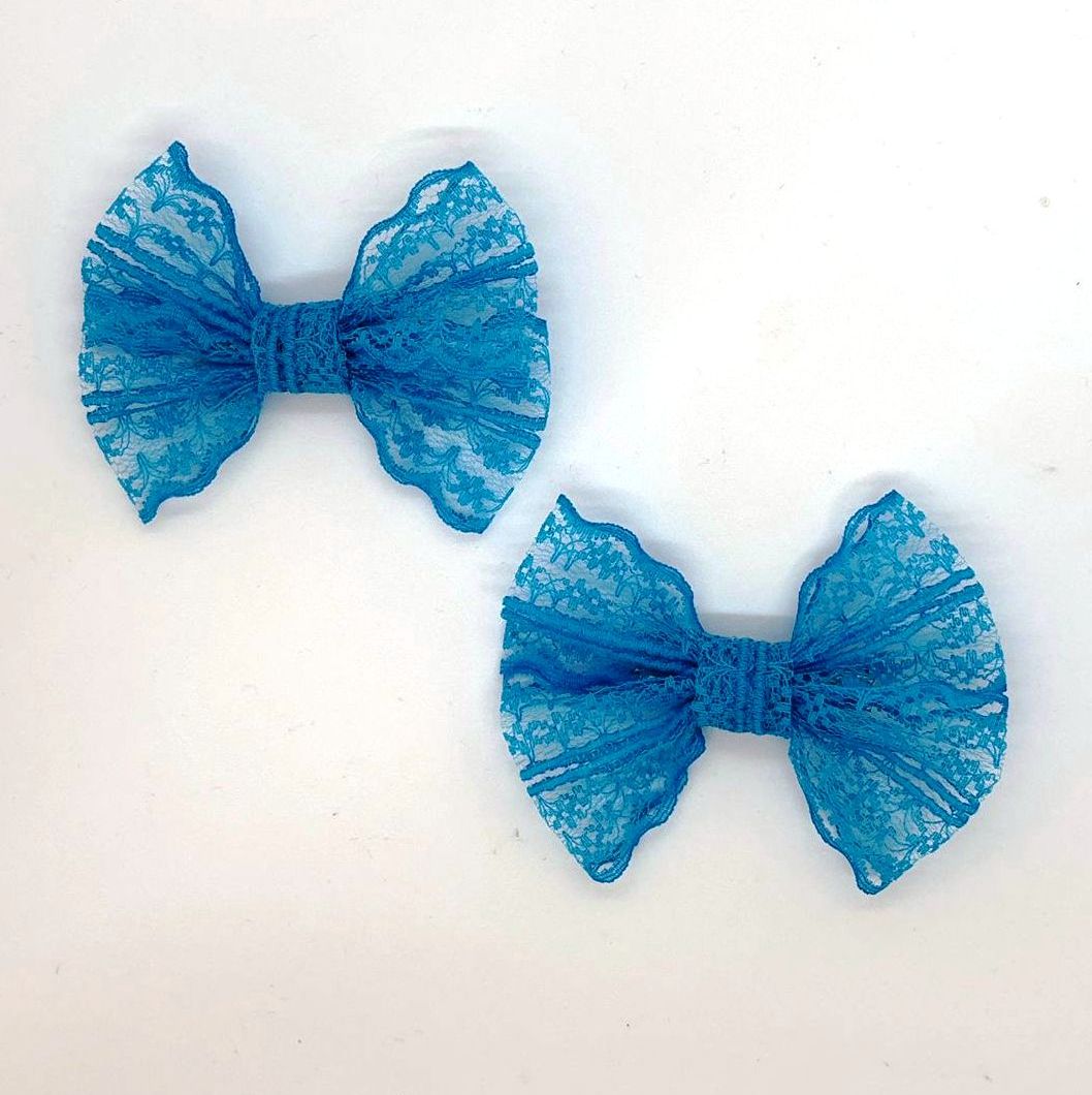 Turkuaz  Timsah Klipsli Çocuk Fiyonk Toka, 2 Li Set, Dantel Serisi