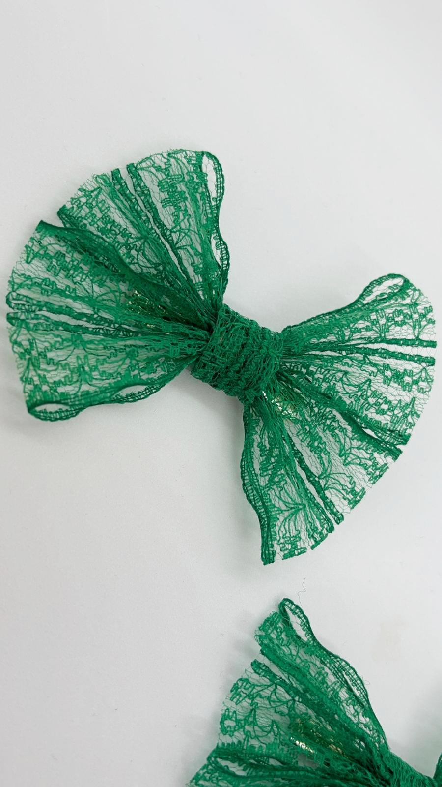 Zümrüt Timsah Klipsli Çocuk Fiyonk Toka, 2 Li Set, Dantel Serisi