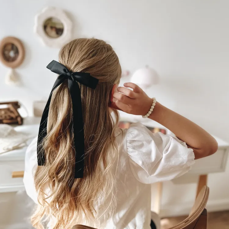 Handmade Siyah Kurdele Yetişkin ve Çocuk Klipsli Toka