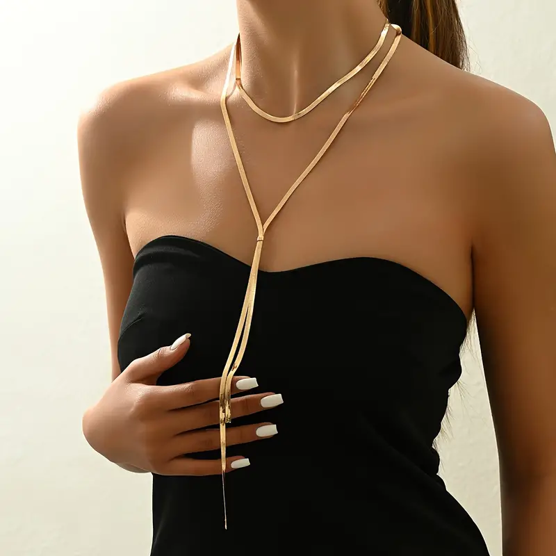 Tek Parça Vintage Seksi Y-Şekilli Uzun Yılan Zincir Kolye, Gold Kolye