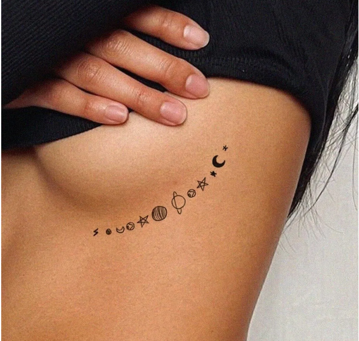 Ay Yıldız Gezegen Göğüs Altı Geçici Dövme Tattoo