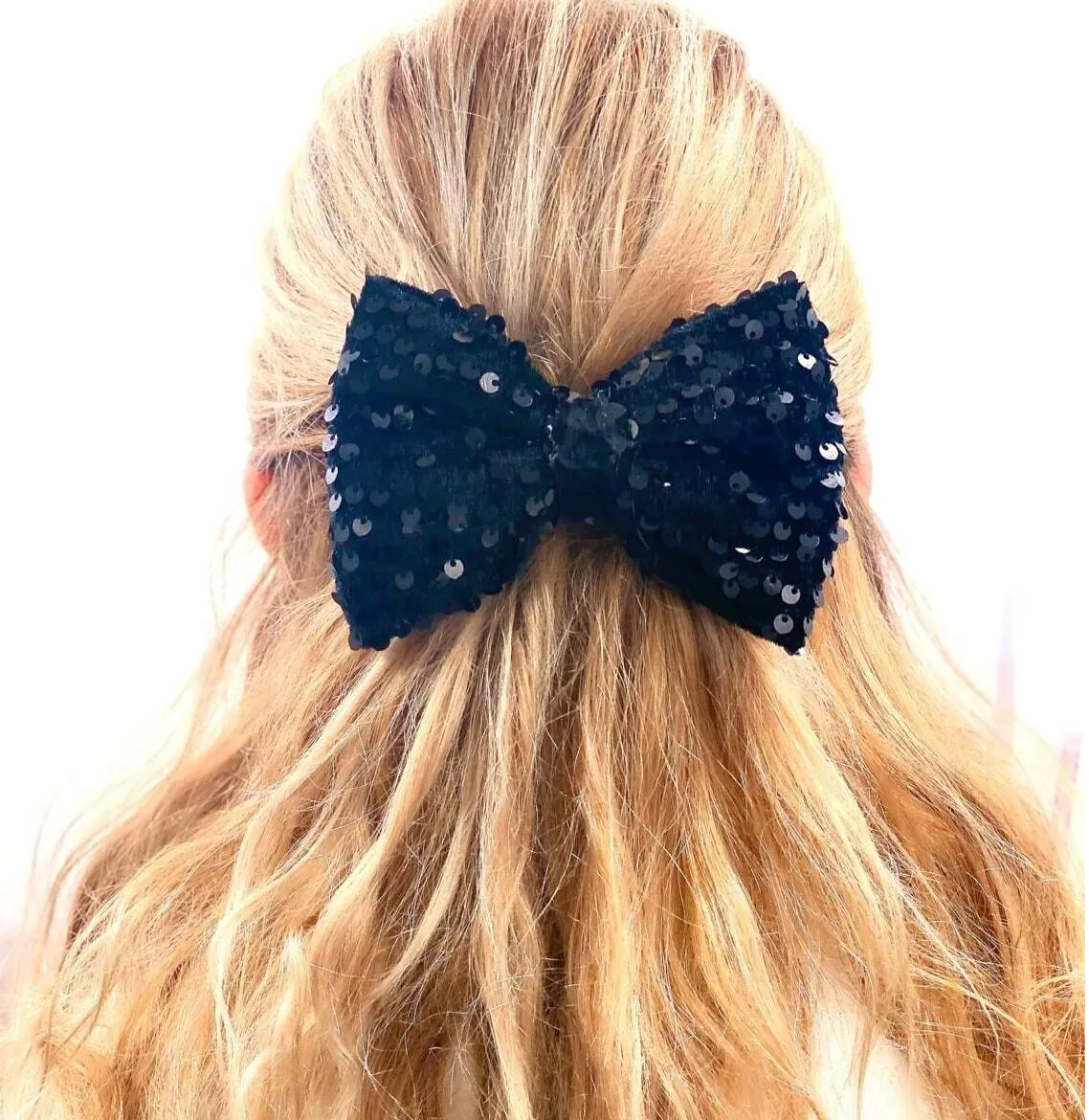 Lüks Siyah Pullu Parlak Fiyonk Metal Klipsli Toka