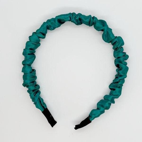 Zümrüt Retro Saten Büzgülü Kadın Taç, Saç Bandı, Saten Taçlar, Büzgülü Taçlar