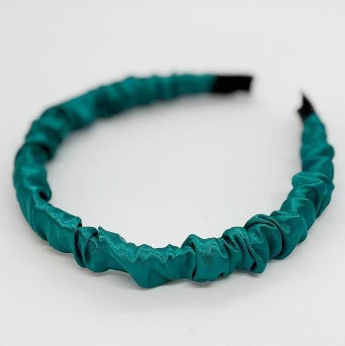 Zümrüt Retro Saten Büzgülü Kadın Taç, Saç Bandı, Saten Taçlar, Büzgülü Taçlar