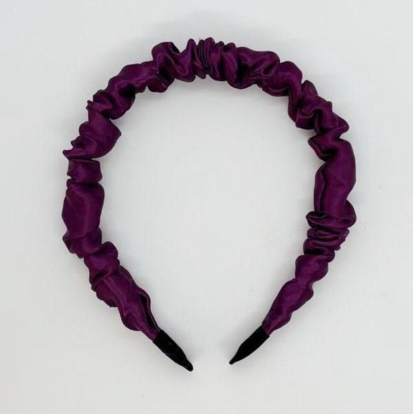 Mürdüm Retro Saten Büzgülü Kadın Taç, Saç Bandı, Saten Taçlar, Büzgülü Taçlar