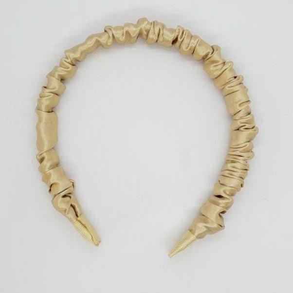 Bej Retro Saten Büzgülü Kadın Taç, Saç Bandı, Saten Taçlar, Büzgülü Taçlar