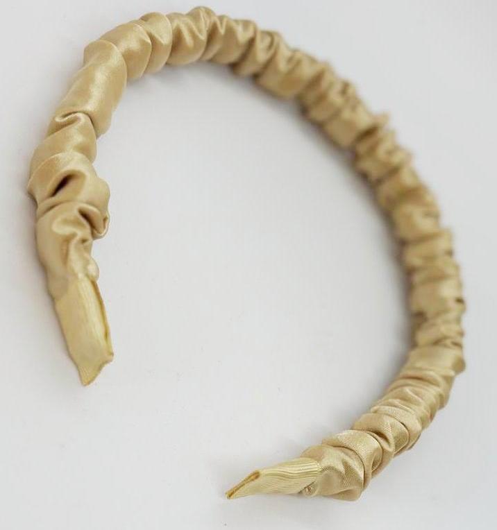 Bej Retro Saten Büzgülü Kadın Taç, Saç Bandı, Saten Taçlar, Büzgülü Taçlar