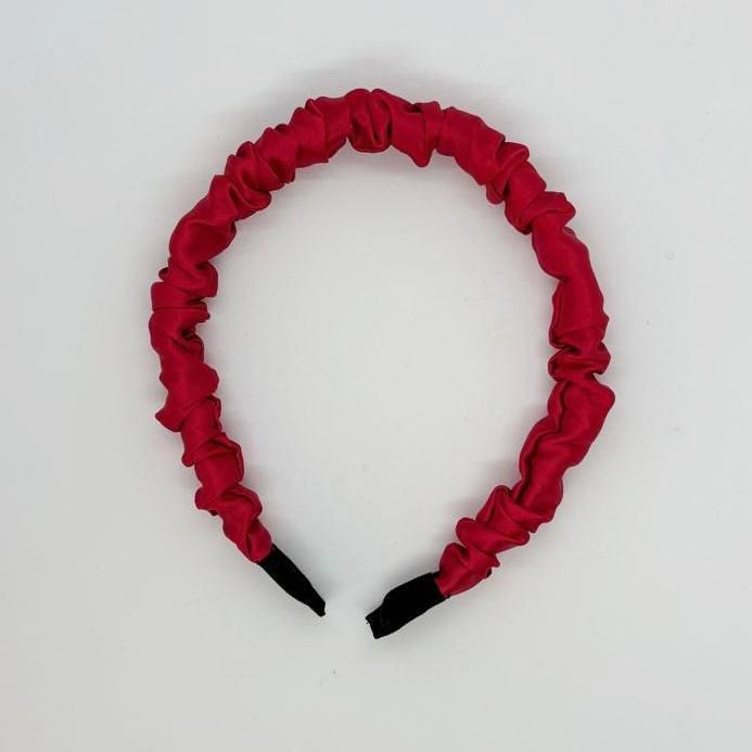 Kırmızı Retro Saten Büzgülü Kadın Taç, Saç Bandı, Saten Taçlar, Büzgülü Taçlar