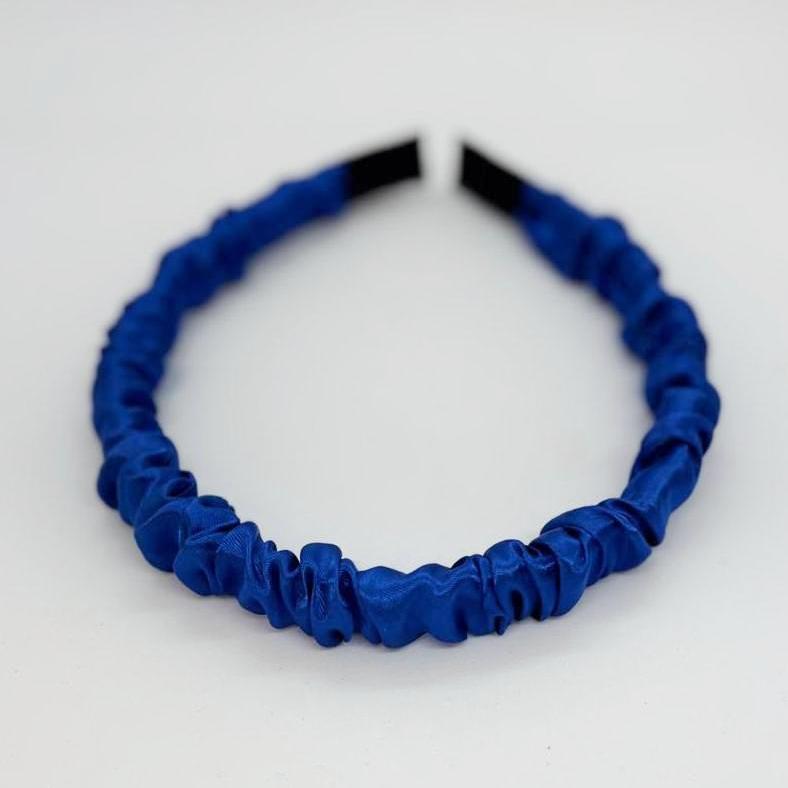 Kraliyet Mavisi Retro Saten Büzgülü Kadın Taç, Saç Bandı, Saten Taçlar, Büzgülü Taçlar