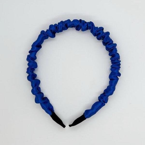 Kraliyet Mavisi Retro Saten Büzgülü Kadın Taç, Saç Bandı, Saten Taçlar, Büzgülü Taçlar