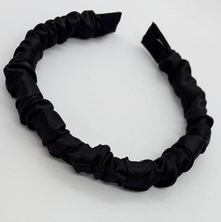 Siyah Retro Saten Büzgülü Kadın Taç, Saç Bandı, Saten Taçlar, Büzgülü Taçlar