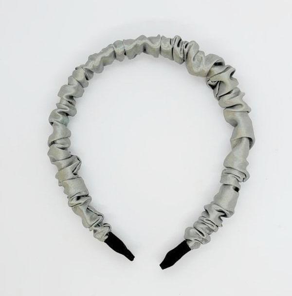 Gri Retro Saten Büzgülü Kadın Taç, Saç Bandı, Saten Taçlar, Büzgülü Taçlar