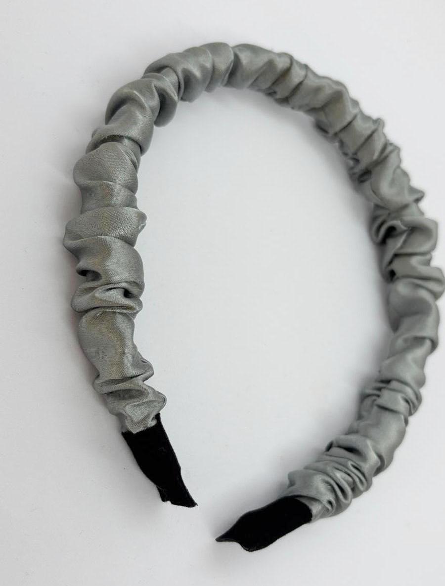 Gri Retro Saten Büzgülü Kadın Taç, Saç Bandı, Saten Taçlar, Büzgülü Taçlar