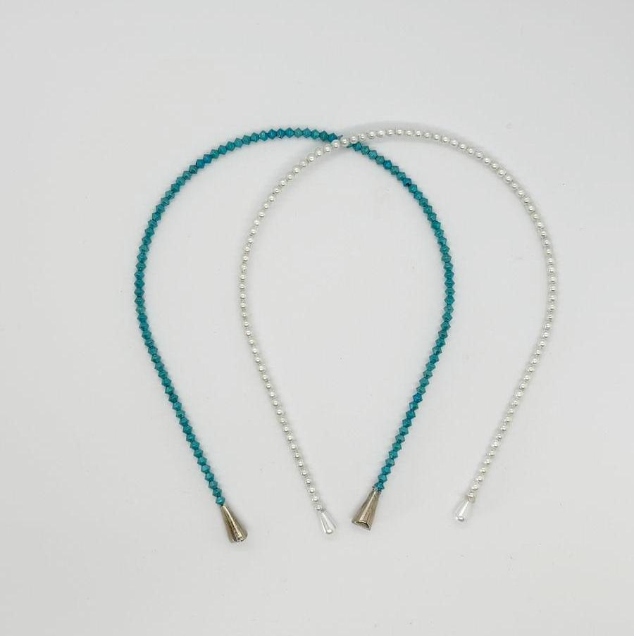 Minimalist Stil Mini Turkuaz Taşlı Taç ve İncili Taç Seti, 2 'li Taç Seti