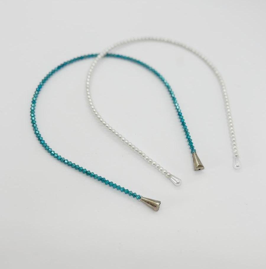 Minimalist Stil Mini Turkuaz Taşlı Taç ve İncili Taç Seti, 2 'li Taç Seti